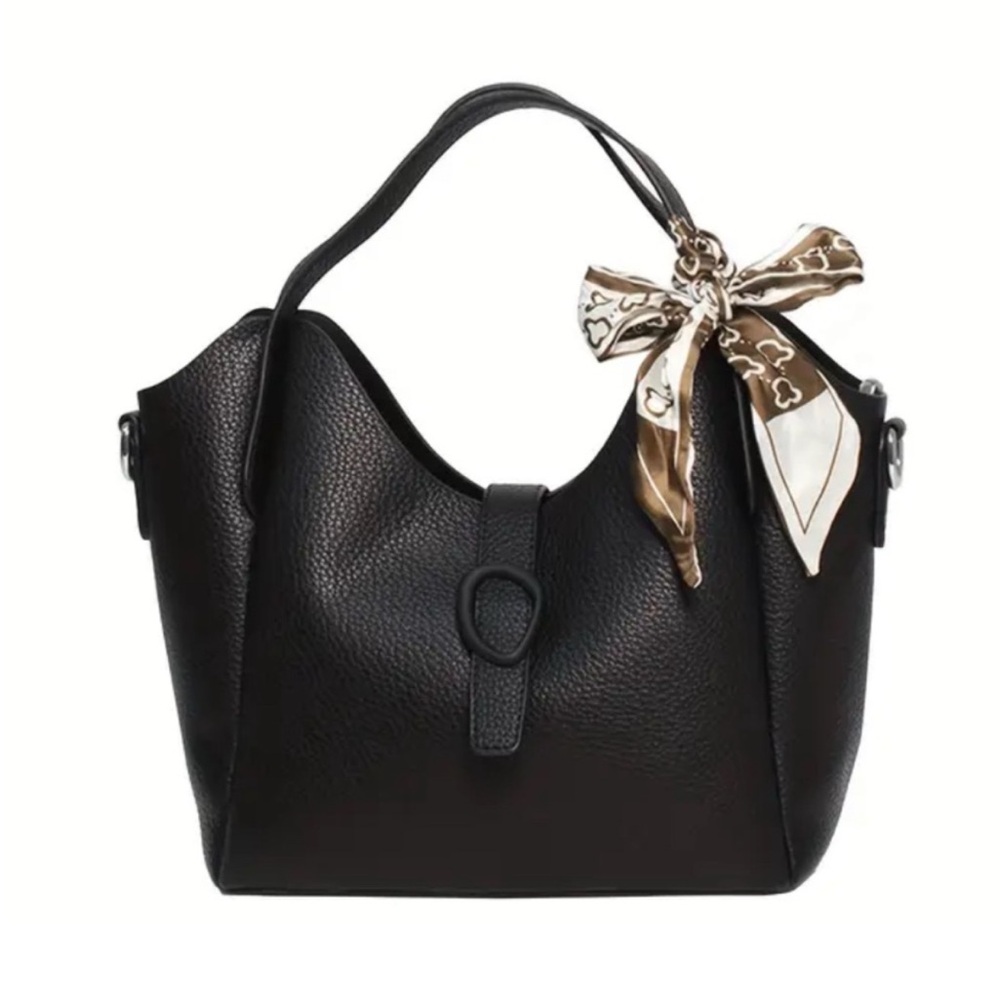 Versatile Handbag In Black with accent scarf